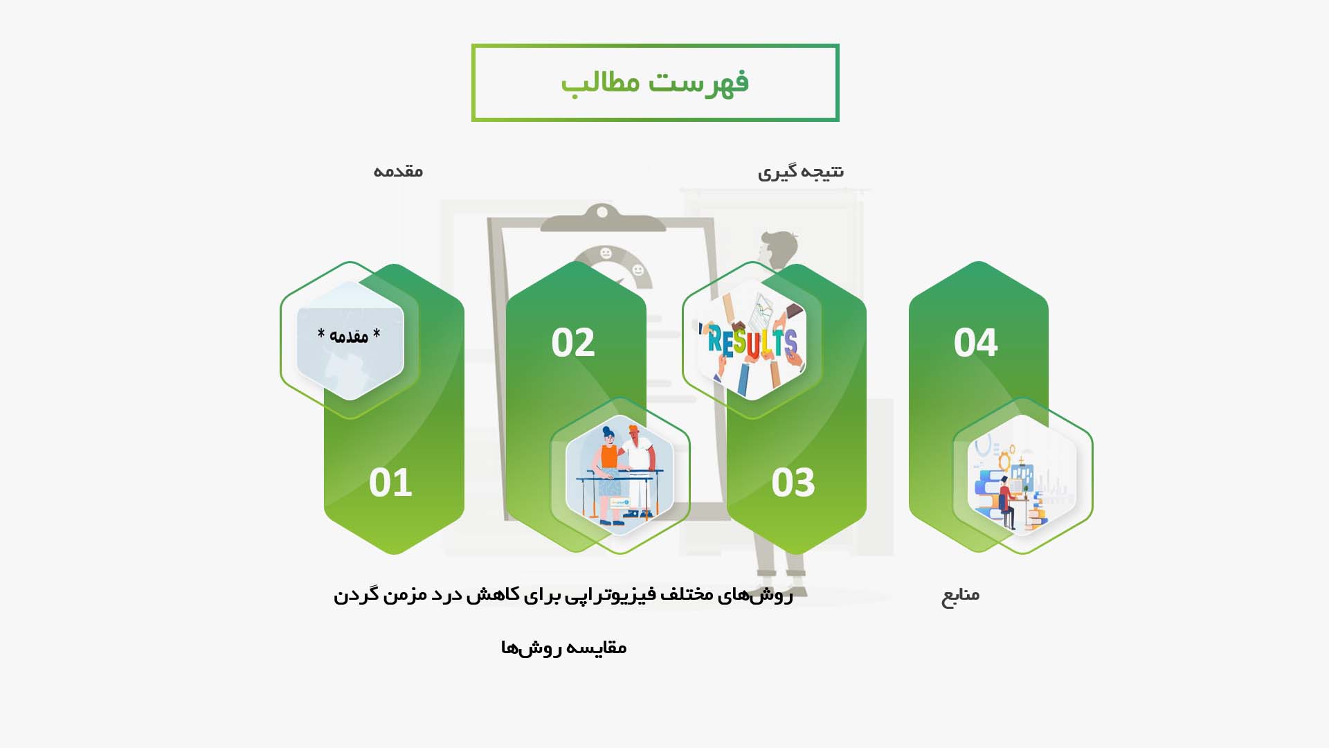 پاورپوینت در مورد مقایسه روش‌های مختلف فیزیوتراپی برای کاهش درد مزمن گردن